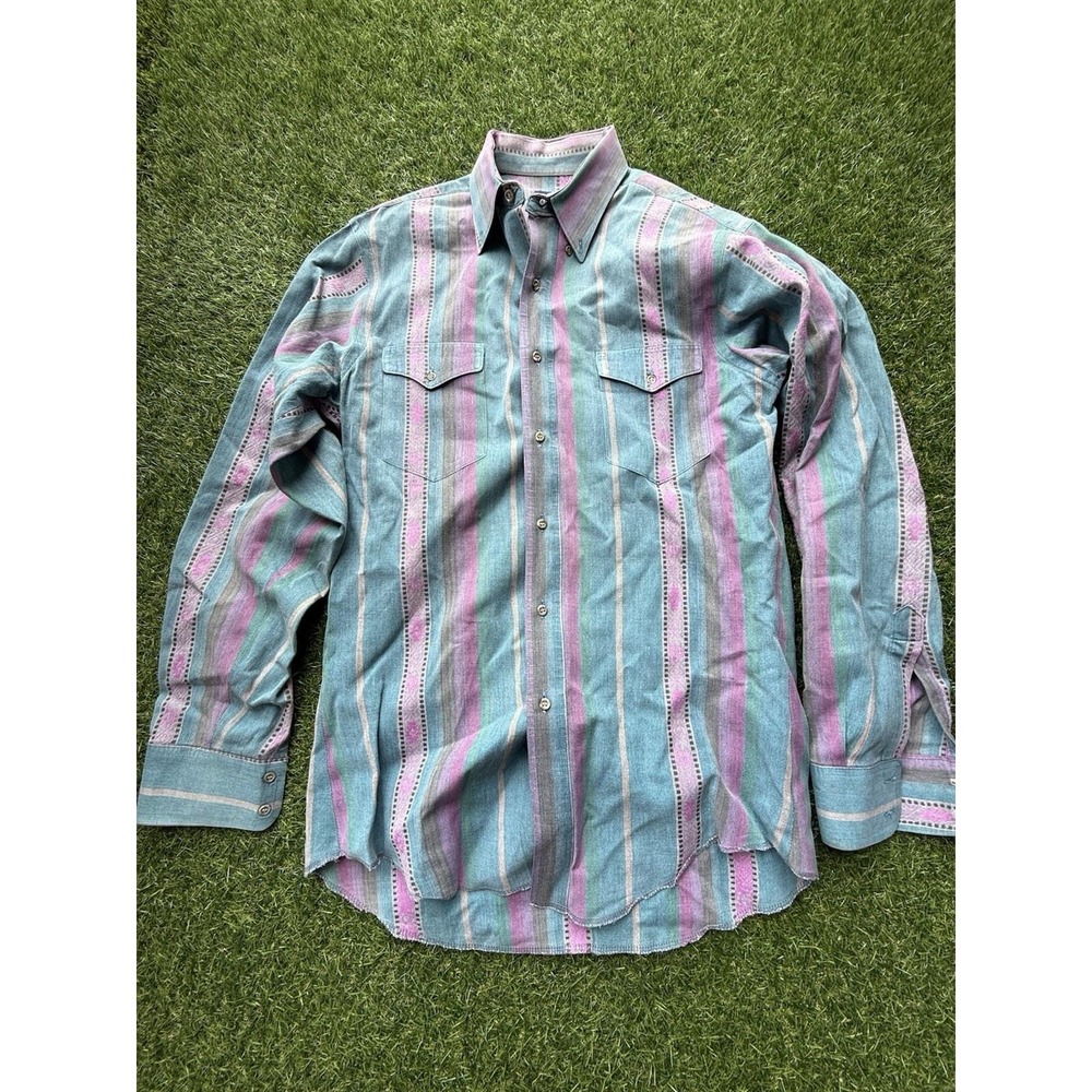 VINTAGE WESTERN WRANGLER BRUSHPOPPER SHIRT COWBOY CUT X LONG TAILS SIZE M